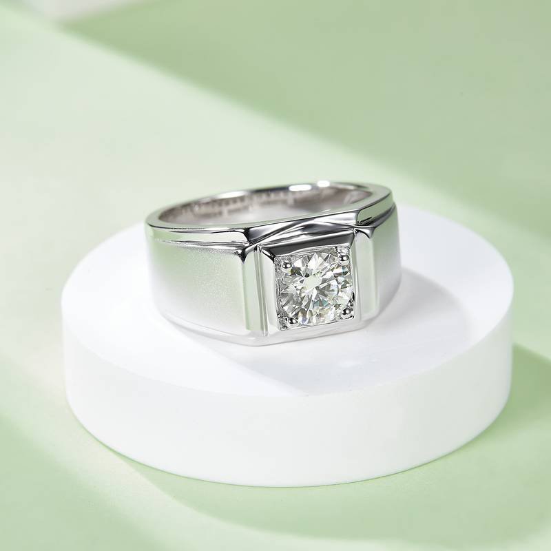 志祥款S925银镀白金MoissaniteMen's Ring1ctD级